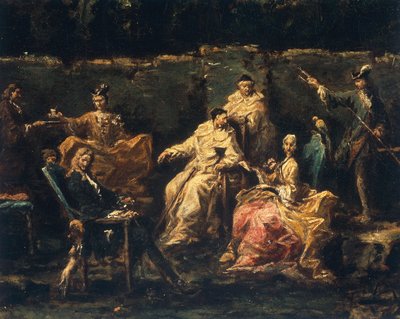 Detail zábavy v zahradě Albaro od Alessandro Magnasco