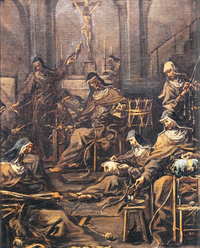 Jeptišky předení a vyšívání, Alessandro Magnasco, známý jako Lissandrino (1667-1749) od Alessandro Magnasco