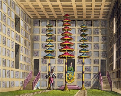 Audience Hall, Cochin China, deska 88 z „Le Costume Ancien et Moderne“ od Julese Ferraria, vyryto Gaetanem Zanconem (1771-1816), publikováno kolem 20.–30. od Alessandro Sanquirico