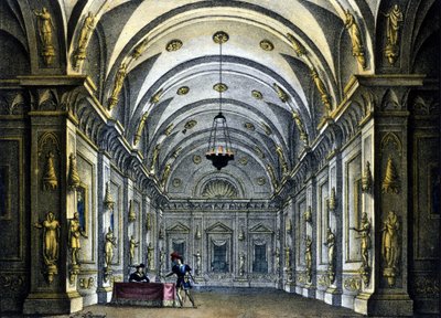 Scénografie Sanquirica pro operu „Anna Bolena“ od Gaetana Donizettiho (1797-1848) zastoupená v Teatro Carcano v Miláně od Alessandro Sanquirico