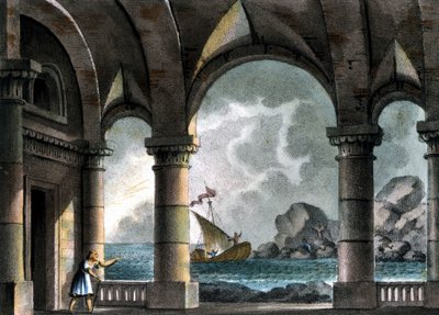 Scénografie Sanquirica k opeře „“Il pirata“ (Pirát) od Vincenza Belliniho od Alessandro Sanquirico