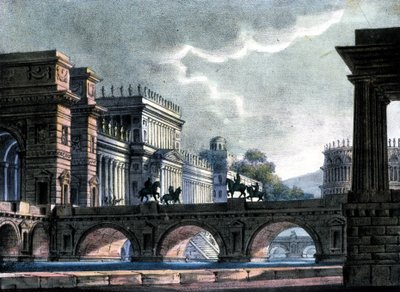 Scénografie Sanquirica pro operu „Římský exil“ od Gaetana Donizettiho, La Scala od Alessandro Sanquirico