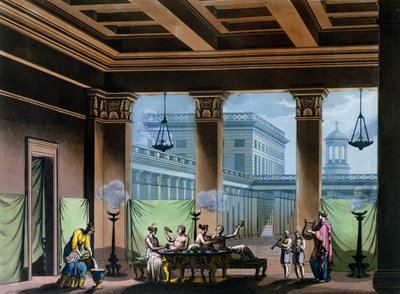 Triklinium, z „Le Costume Ancien et Moderne“ od Julese Ferraria, kolem roku 1820 od Alessandro Sanquirico