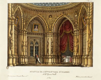 Ložnice Elmira (nebo Elmira) Scénografie k opeře “” Otello”” od Gioacchina Rossiniho (nebo Gioachina) (1816) podle díla Williama Shakespeara “Othello or the Moor of Venice”) 1830 (litografie) od Alessandro Sanquirico