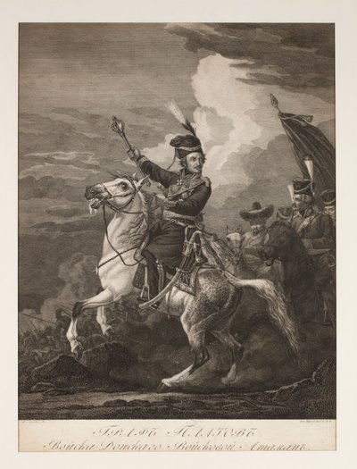 Portrét hraběte Platova (1751-1818) na koni (rytina) od after Alexander Orlowski