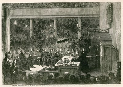 Profesor Faraday přednáší v Královské instituci před HRH princem Albertem, princem z Walesu, a princem Alfredem od Alexander Blaikley