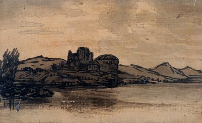 Italská krajina s klenutou budovou (tužka a mytí na papíře) od Alexander Cozens