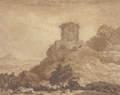 Krajina se zničeným chrámem, kolem roku 1756 (grafit a lavírovaný papír) od Alexander Cozens