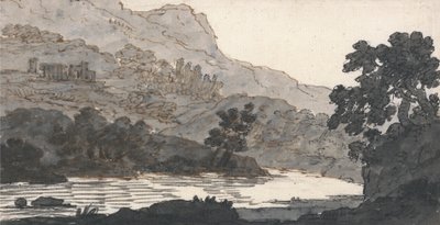 Řeka a hora s ruinami od Alexander Cozens