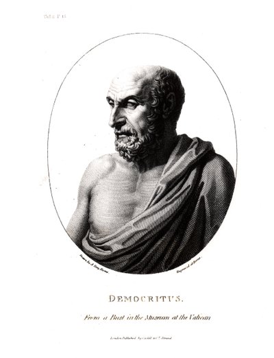 Démokritos (asi 460-370 př. n. l.), rytina z busty ve Vatikánském muzeu od Alexander Day