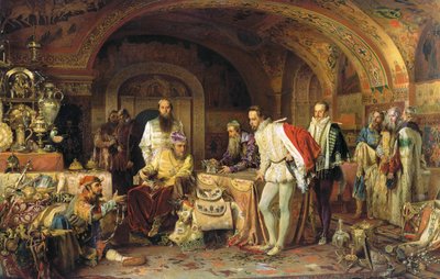 Ivan IV z Ruska demonstruje své poklady velvyslanci anglické královny Alžběty I., 1875 od Alexander Dmitrievich Litovchenko