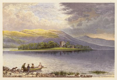 Skotské jezero Loch Scenery: Loch Leven (barevná litografie) od Alexander Francis (after) Lydon
