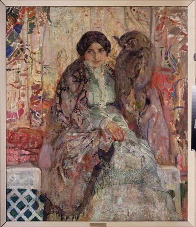 Žena s výr. Obraz Alexandra Ivanoviče Savinova (1881-1942), olej na plátně od Alexander Ivanovich Savinov