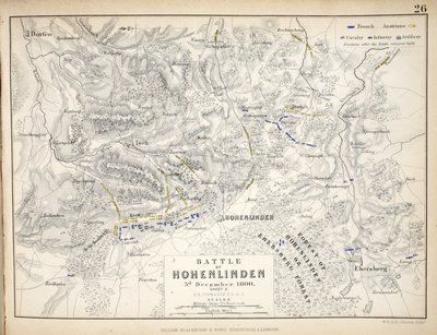 Mapa bitvy u Hohenlindenu, kterou vydal William Blackwood and Sons, Edinburgh und London, 1848 (ručně kolorovaná rytina) od Alexander Keith Johnston