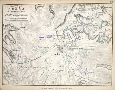 Mapa bitvy u Ocany, kterou vydal William Blackwood and Sons, Edinburgh und London, 1848 (ručně kolorovaná rytina) od Alexander Keith Johnston