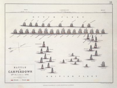 Plán bitvy u Camperdownu, 11. října 1797, kolem 30. let 19. století od Alexander Keith Johnston