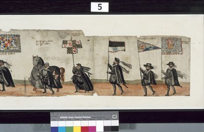 Detail z The Huntly Funeral Procession, o kterém se říká, že byl použit pro obseky George 1., markýze z Huntly od Alexander Kincaid