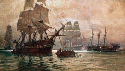 Rakouské lodě během blokády Benátek ... (malba na plátně) od Alexander Kirchner