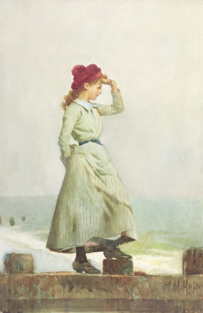 Mladá dívka na Seawall (akvarel na papíře) od Alexander M. Rossi