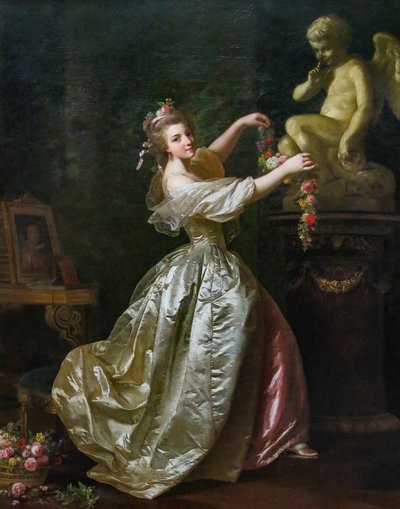 Mladá žena zdobí sochu lásky od Alexander Roslin
