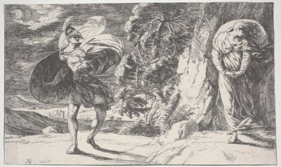 Fingal Encounters Carbon Carglass, poprvé vytištěno kolem roku 1773 (lept) od Alexander Runciman