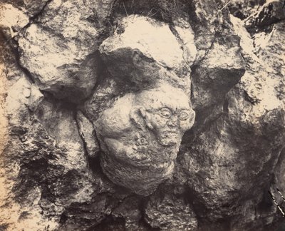 Obrovská hlava vytesaná do skály, nedávno objevená u Smyrny u vchodu do jeskyně, 1866 (foto) od Alexander Sandor Svoboda