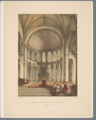 Interiér van Onze-Lieve-Vrouwe-Basiliek te Maastricht Sbor kostela Notre-Dame, v Maestrichtu (název na objektu) Starověké památky architektury od jedenáctého století do třináctého století v Limburg (název série) od Alexander Schaepkens