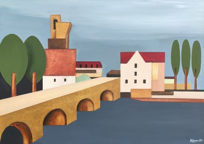 Město s geometrickou zástavbou u řeky od Alexander Trifonov