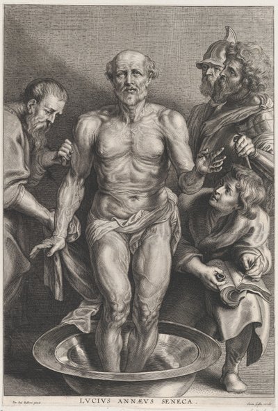 Smrt Seneky, stojící uprostřed s nohama v nádrži s vodou, podporuje..., ca. 1655-78. od Alexander Voet