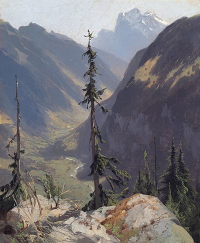 Luetschental s Wetterhornem, Calame, Alexandre (1810-1864). Olej na plátně, c. 1850. Rozměr : 31,2x26,1 cm. Muzeum Oskara Reinharta, Winterthur od Alexandre Calame