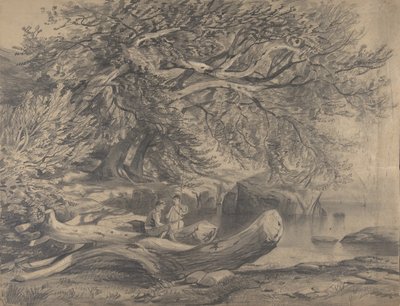 Dva muži odpočívající u jezera recto..., počátek až polovina 19. století. od Alexandre Calame