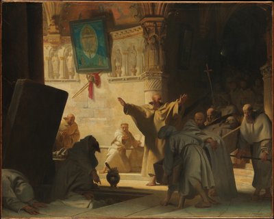 Dramatická scéna s mnichy v kryptě od Alexandre Evariste Fragonard