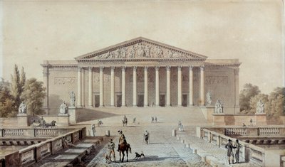 Projekt pro Národní shromáždění nebo Palais Bourbon, Palais du Corps Legislatif Kresba Evariste Fragonard (1780-1850) Paříž 19. století, Palais Bourbon od Alexandre Evariste Fragonard