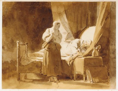 Žena sleduje spícího muže od Alexandre Evariste Fragonard