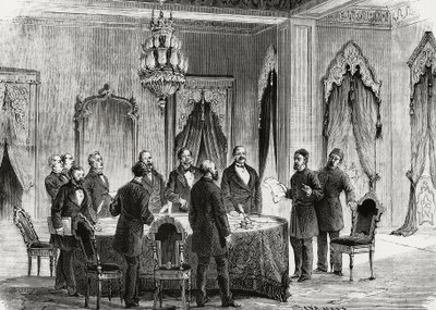 Konstantinopolská konference, prosinec 1876, rytina, Turecko od Nicolas Toussaint Charlet