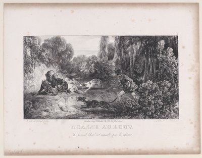 Wolf Hunt: Wounded Animal Attacked by Dogs, ze série Hunting Scenes, 1829. od Alexandre Gabriel Decamps