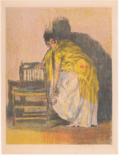 Hispánská žena si obléká botu od Alexandre Lunois (signed by artist)