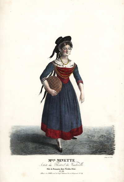 Herečka Mademoiselle Minette nebo Jeanne-Marie-Francoise Menestrier jako Francoise v Nicolas Remi od Sewrina, Theater du Vaudeville od Alexandre Marie Colin