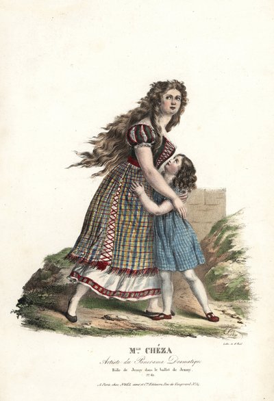 Baletka slečna Marie Cheza jako Jenny v baletní pantomimě Jenny od Jeana-Louise Aumera, Panorama Dramatique od Alexandre Marie Colin