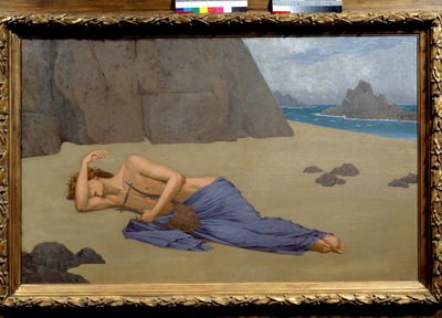 Oplakávání obrazu Orphee od Alexandra Seona (1855-1917) 1896. Rozm. 0,73 x 1,16 m. Musee d