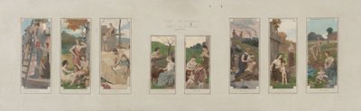 Skica radnice v Courbevoie: Jour de fête. Odpočinek. Práce. Mladá dívka. Matka. Oddanost. Babička. Vzdělání od Alexandre Seon