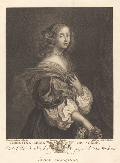 Švédská královna Christina od Alexandre Tardieu after Sébastien Bourdon after Charles Auguste van den Berghe