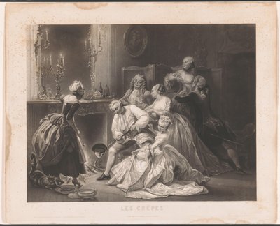 Elegantní společnost peče palačinky Les crêpes (název na objektu) od Alexandre Vincent Sixdeniers
