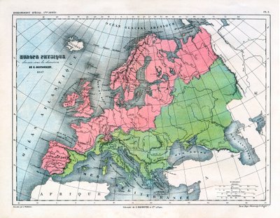 Mapa fyzické Evropy od Alexandre Vuillemin