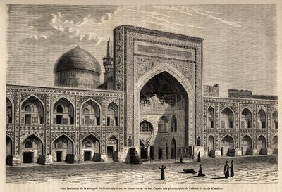Vnitřní nádvoří mešity imáma Aly Rizy a Mashhad, kresba A. de Bar, pro ilustraci cesty do Khorasan (Khorasan, Chorasan nebo Khurasan) v roce 1858, N. de Khanikof. Rytina v “”Le tour du monde”” 1861. Selva sbírka. od Alexandre de (after) Bar