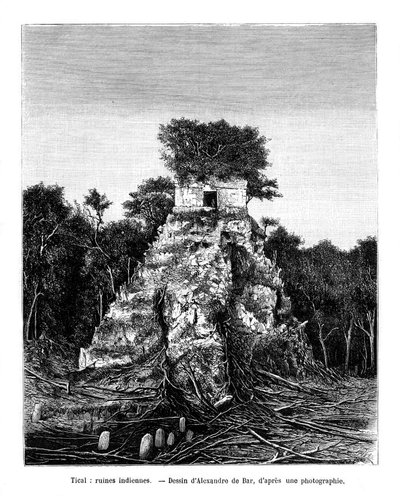 Mayské ruiny, Tikal, Guatemala, 19. století od Alexandre de Bar