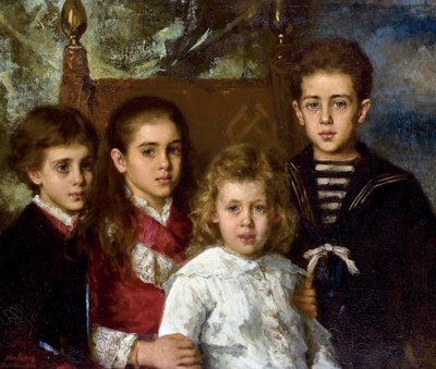 Portrét dětí Paula Pavloviče Demidoffa, 2. prince ze San Donato (1839-1885), Aurore Anatol, Marie a Pavla - Peinture de Alexei Alexeyevich Harlamov (1840-1922) - 1883 - Olej na plátně - 76,5x90 - Soukromá sbírka od Alexei Alexevich Harlamoff