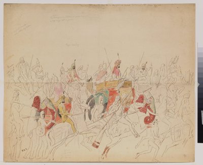 Maharaja Sher Singh (1807-1843) z Paňdžábu (Indie) a jeho dvůr. Dílo Alexeje Dmitrieviče Saltykova (1806-1859), akvarelová tužka a inkoust na papíře od Alexei Dmitrievich Saltykov