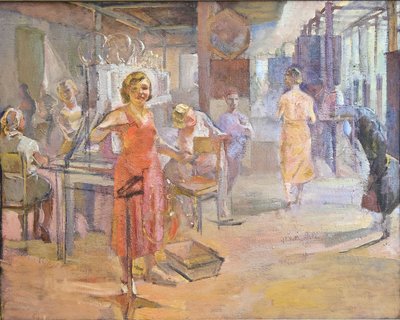 Pětiletý plán - Elektrická továrna "Svetlana"" v Leningradu Sittaro, Alexej Gumbertovič (1906-1942). Olej na plátně, rozměr: 174x2 od Alexei Gumbertovich Sittaro