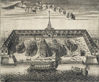 Pohled na loděnici admirality v Petrohradě, 1717 od Alexei Ivanovich Rostovtsev